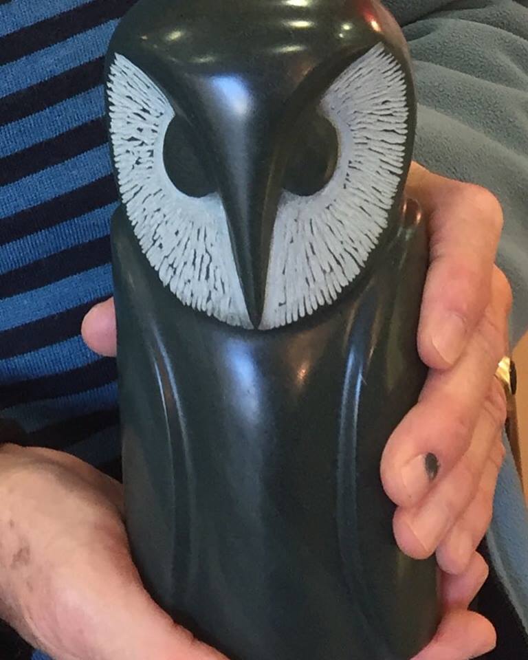 A barn owl sculpted from solid Honister Green Slate Honister Slate Mine by Terry Hawkins of Loving Slate has found a new home. A magnificent piece Terry.