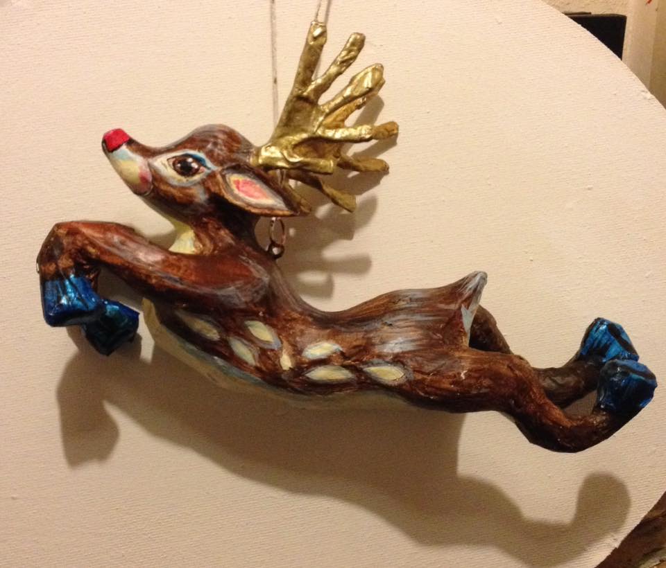 Rudolph the Red Nosed Reindeer- Papier Mache Sculpture by Amanda Godden