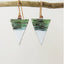 Copper Enamel Earrings Handmade Triangle Blue, Green and White Enamel on Textured Copper