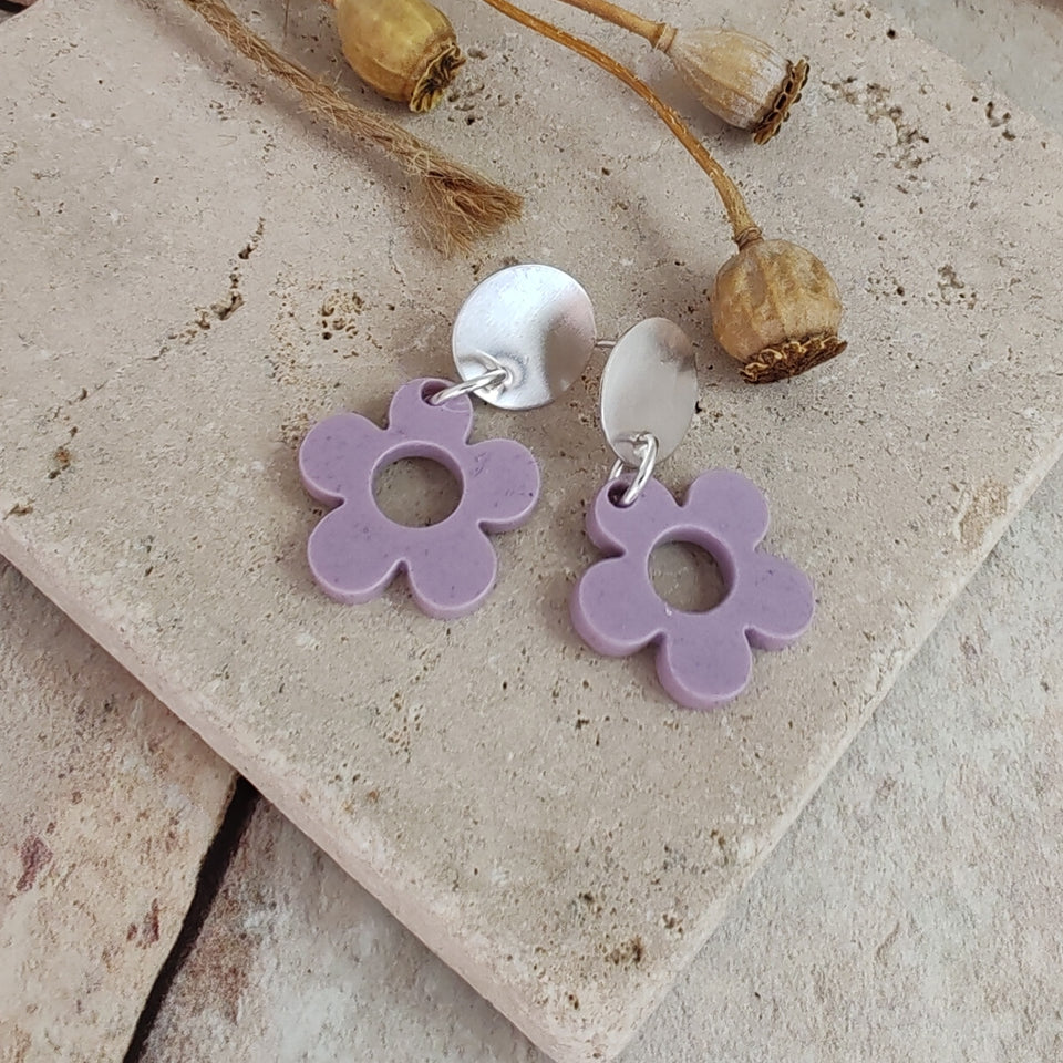 Silver & Resin - Stud & Dangle Earrings - Classic Flower Shapes