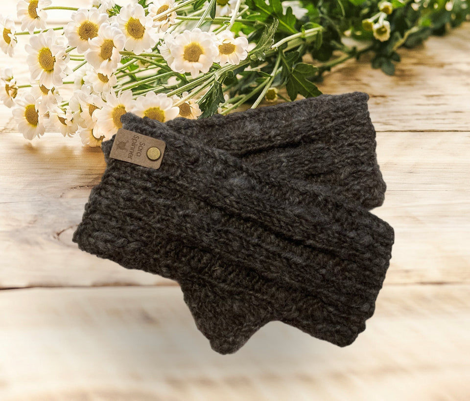 Alpaca luxury fingerless gloves - dark grey - Hand spun & knitted by Sara Spinner