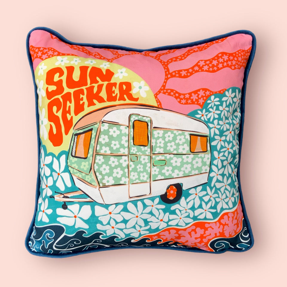 Sun Seeker Caravan Cushion - by The Neighbourhood Threat