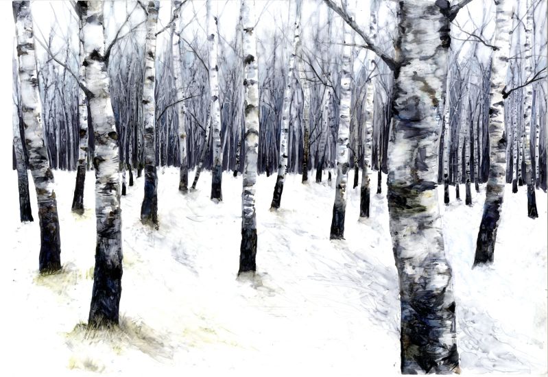 Winter Birch in Alcohol - Print of alcohol inks by Sarah Stoker