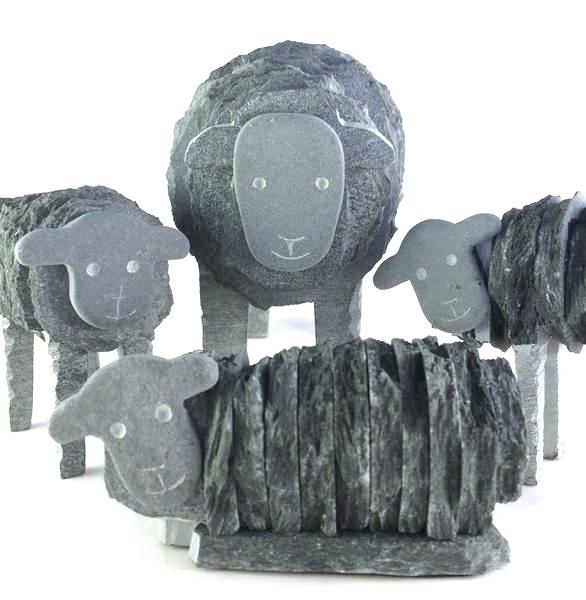 Herdwick Ram, Ewe & Lamb - Lakeland Slate Sculptures