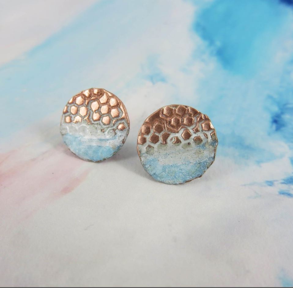 Copper and Enamel Textured Studs