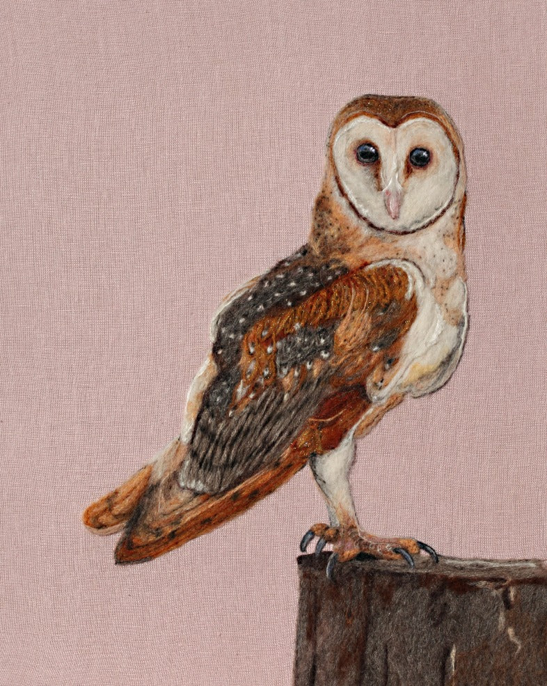 Barn Owl - an original needle felted picture by Valentina Vandome Felting Art