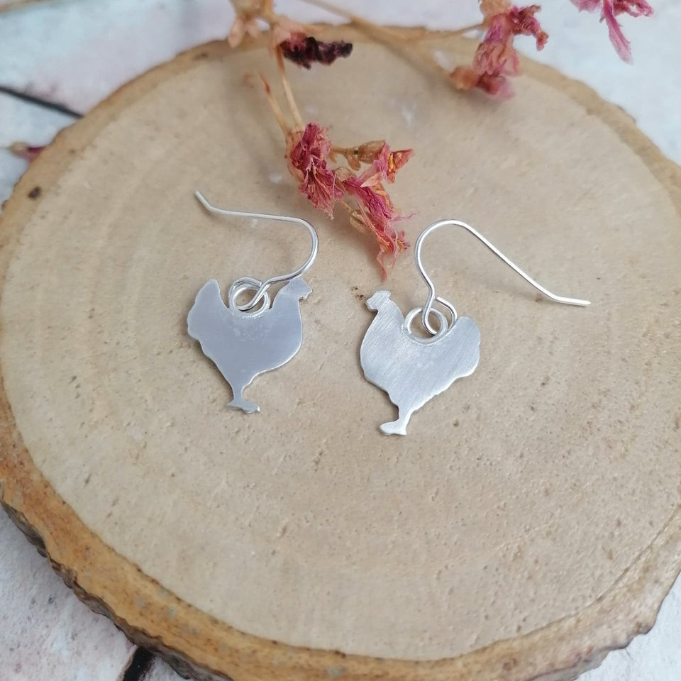 Farm Animal Collection - CHICKEN Hand Sawn Collection - Dangles, Studs & Necklace in Recycled Sterling Silver