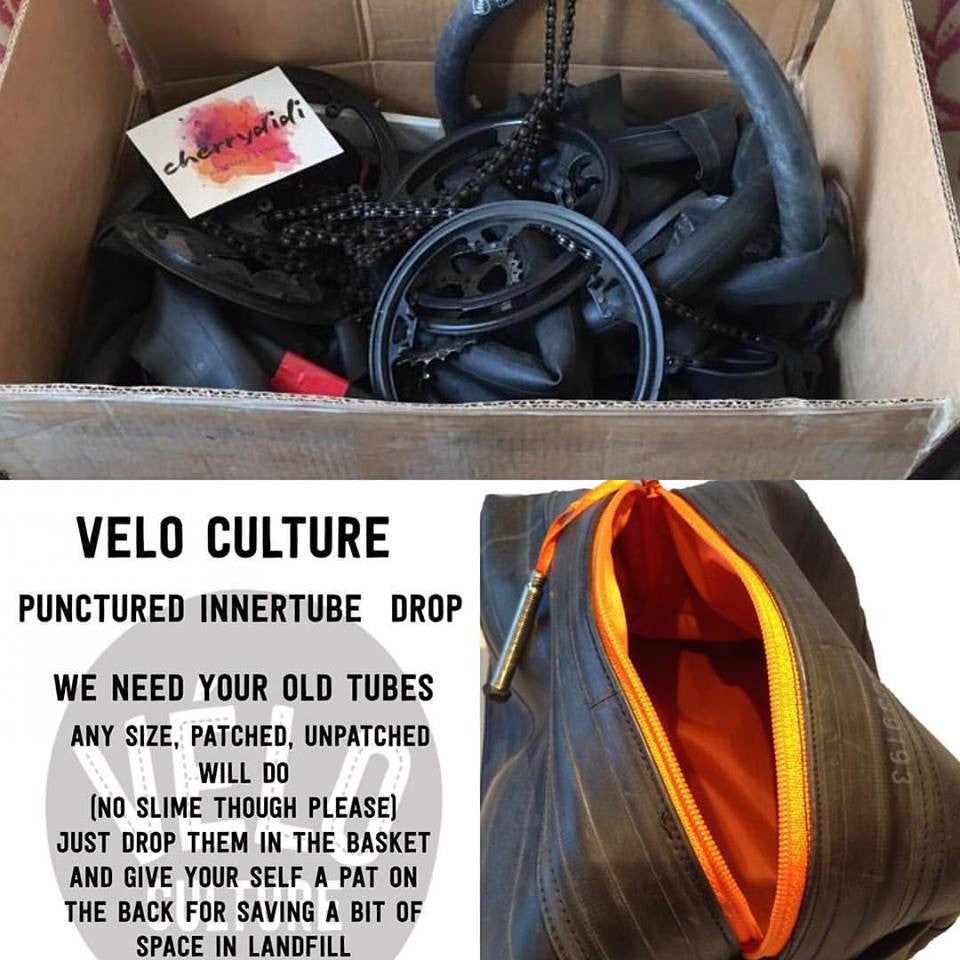 Thx to our customers for dropping off old inner tubes, winging their way to VeloCulture to be turned into useful things!