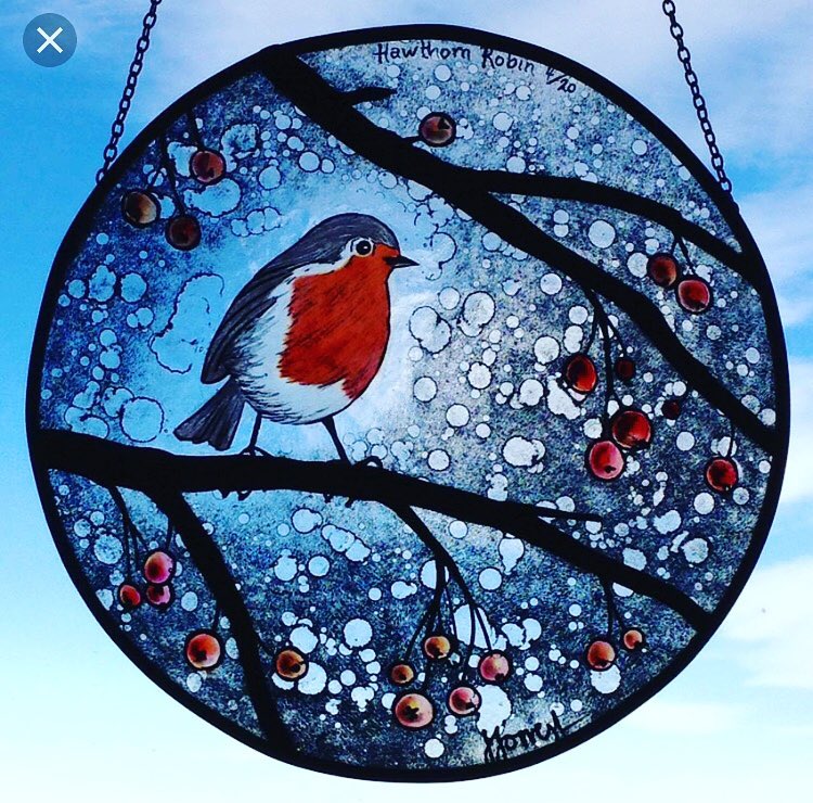 Lovely to see another 'Hawthorn Robin' roundel by Juliet Forrest Glass make a lady from Blackpool very happy today.