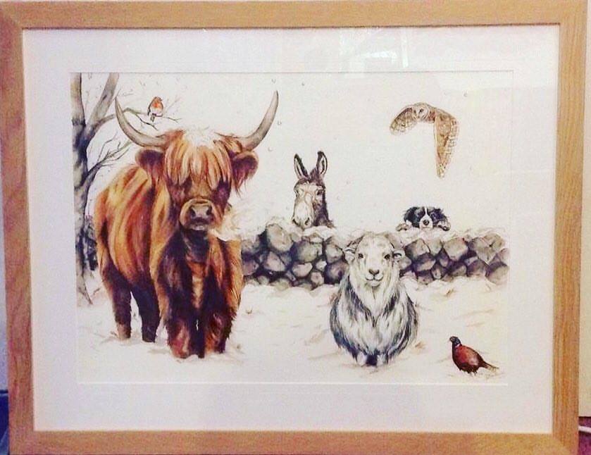 ‪'A Cumbrian Christmas' an original watercolour by Hollie Childe framed locally too.