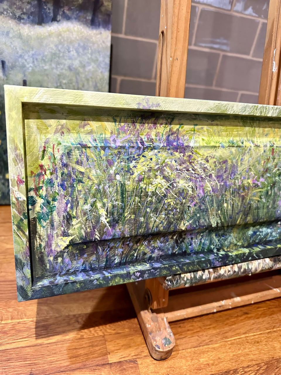 Meadow Scene : a hand painted wooden panel by Sarah Stoker