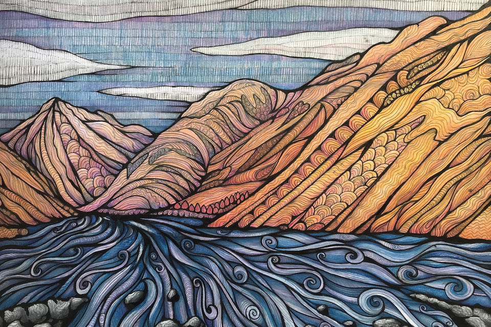 Wastwater Rocks - Framed Original Pen & Pencil Drawing