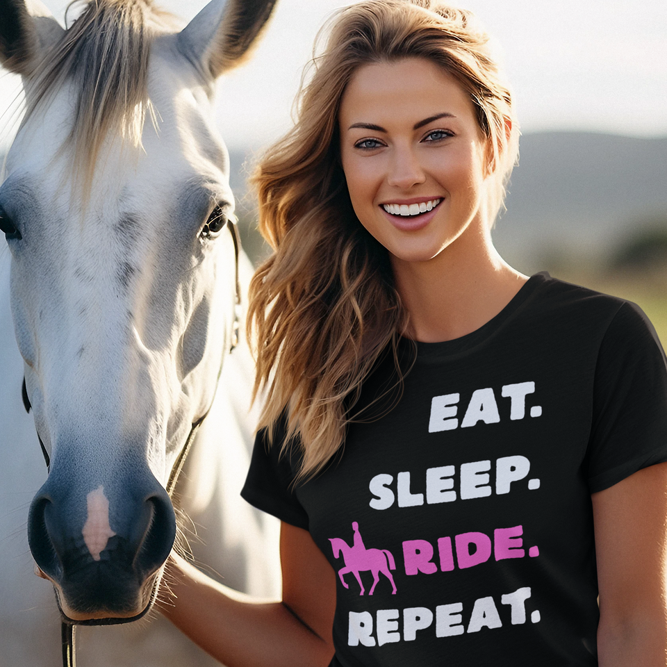Eat, Sleep, Ride, Repeat horse tee (white) - Unisex Organic Cotton T-shirt