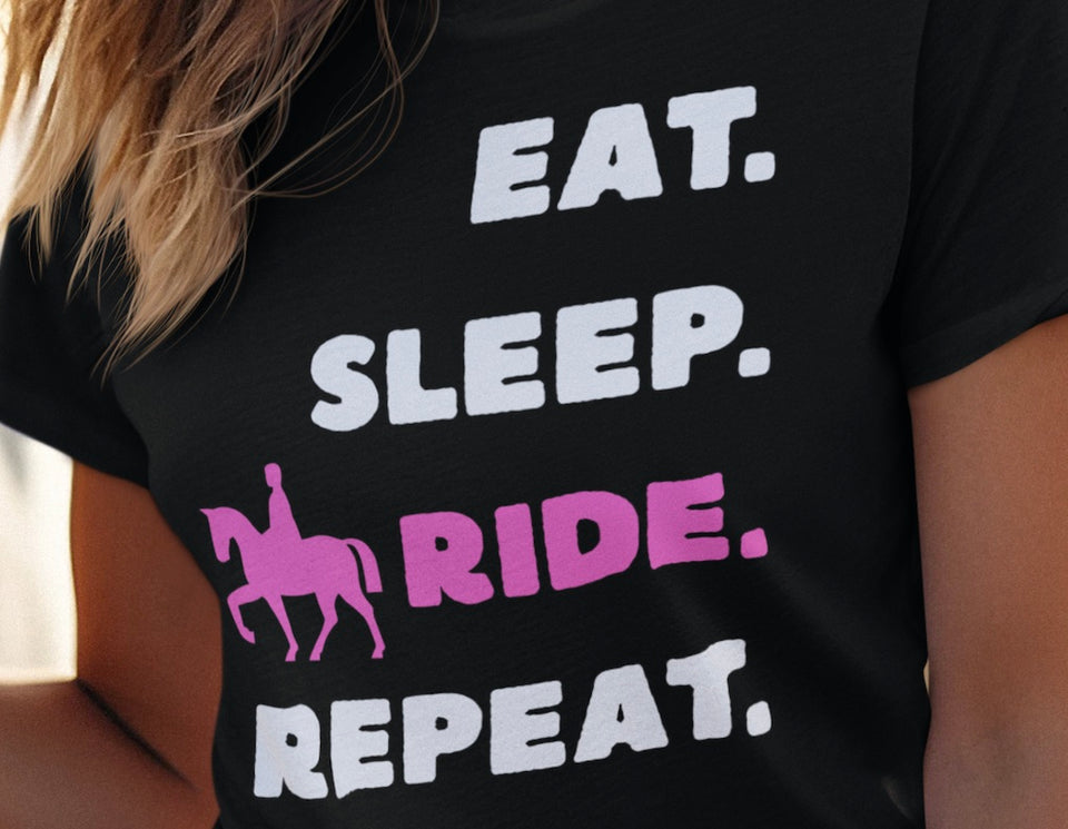 Eat, Sleep, Ride, Repeat horse tee (white) - Unisex Organic Cotton T-shirt