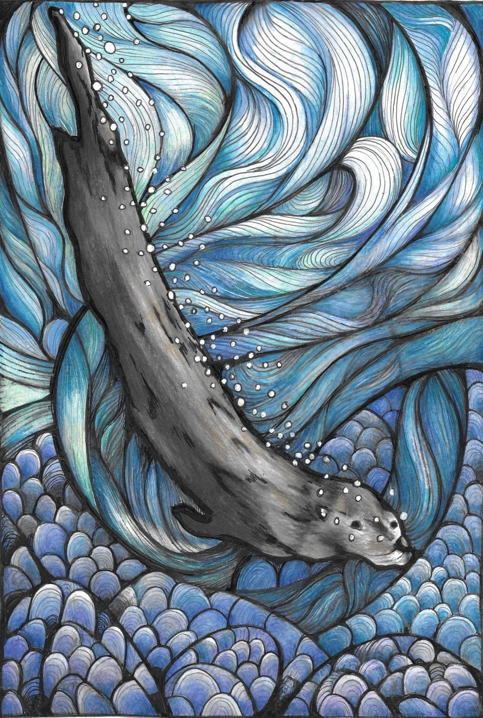 Diving Otter - Fine Art Print by Jennifer Guest Art