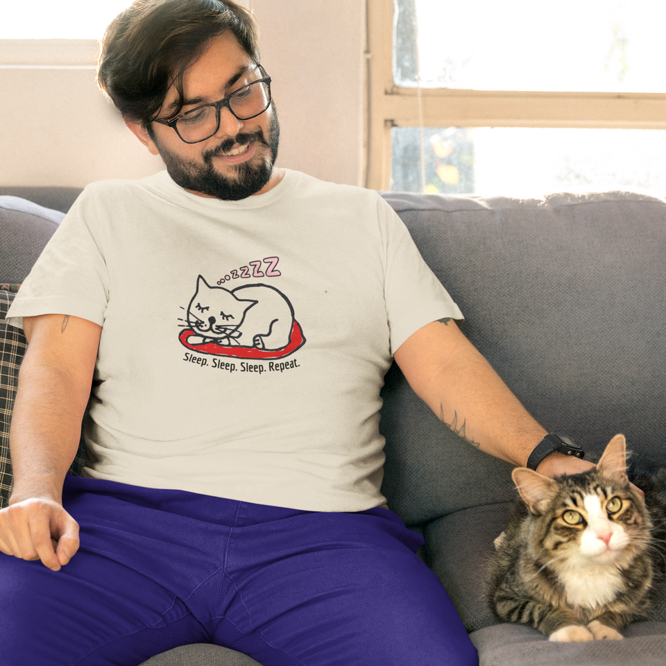 Sleep Sleep Sleep Repeat - Cat Tee - Unisex Organic Cotton T-shirt