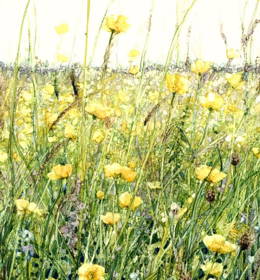 Buttercup Meadow - Print of alcohol inks by Sarah Stoker