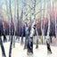 Birches in evening light - print of original watercolour by Sarah Stoker