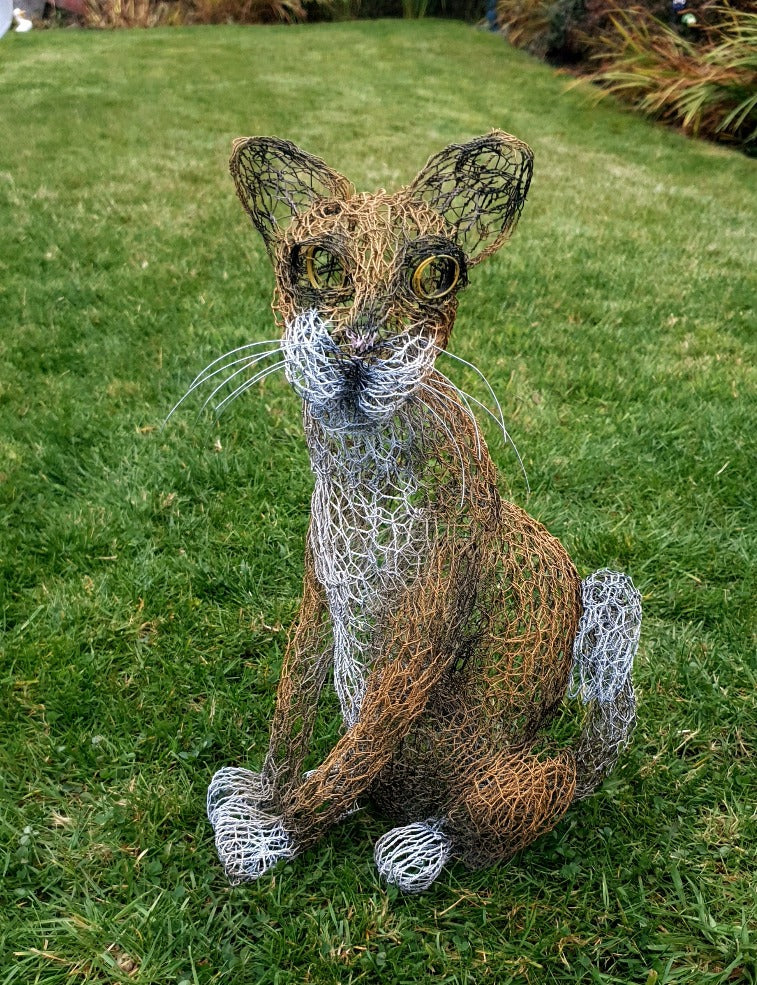 Sitting Cat - Wire Sculpture by John McManus Art