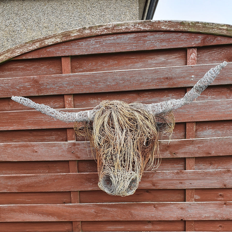 Highland Cow Wall Hanging - Wire Sculpture by John McManus Art