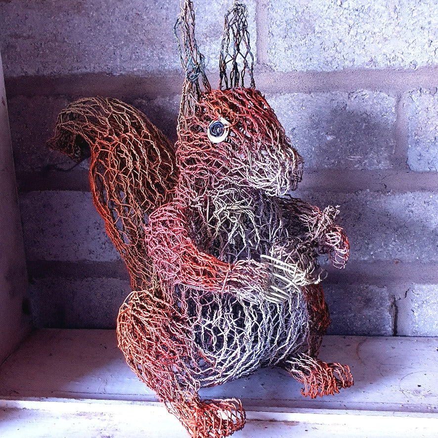 Red Squirrel with Acorn - Wire Sculpture by John McManus Art