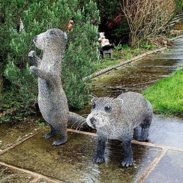 Pair of Otters - Wire Sculpture by John McManus Art