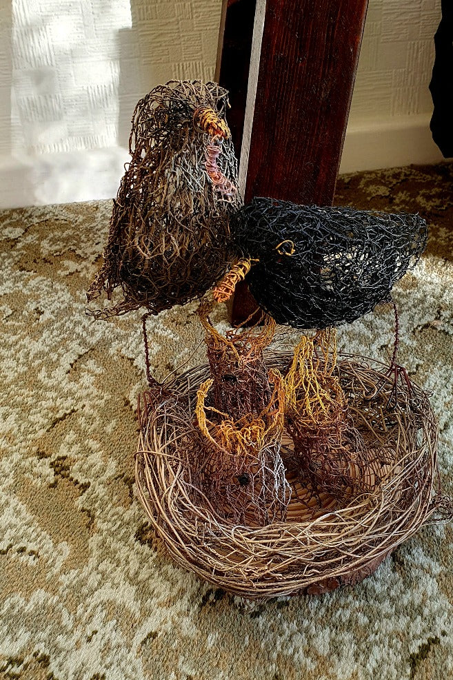Pair of Blackbirds Nesting - Wire Sculpture by John McManus Art