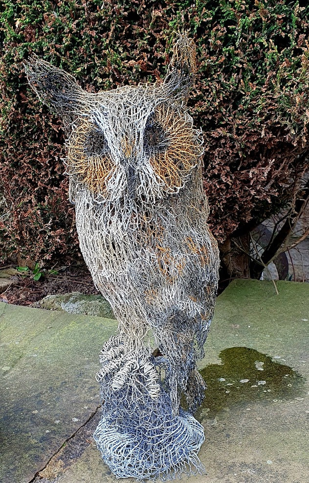 Long-Eared Owl - Wire Sculpture by John McManus Art