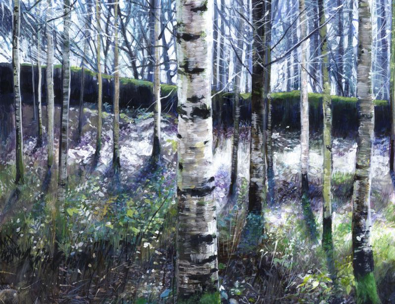 Single Birch Landscape - print of original watercolour by Sarah Stoker