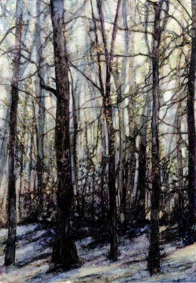 Dark Trees - Print of alcohol inks by Sarah Stoker