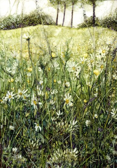 Daisy Meadow - Print of alcohol inks by Sarah Stoker