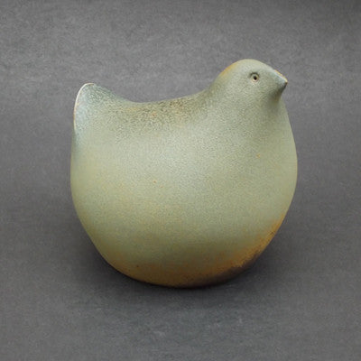 OP, Doreen Gardner, Orchard Pottery, stoneware, pottery, green bird, ceramics, sculpture