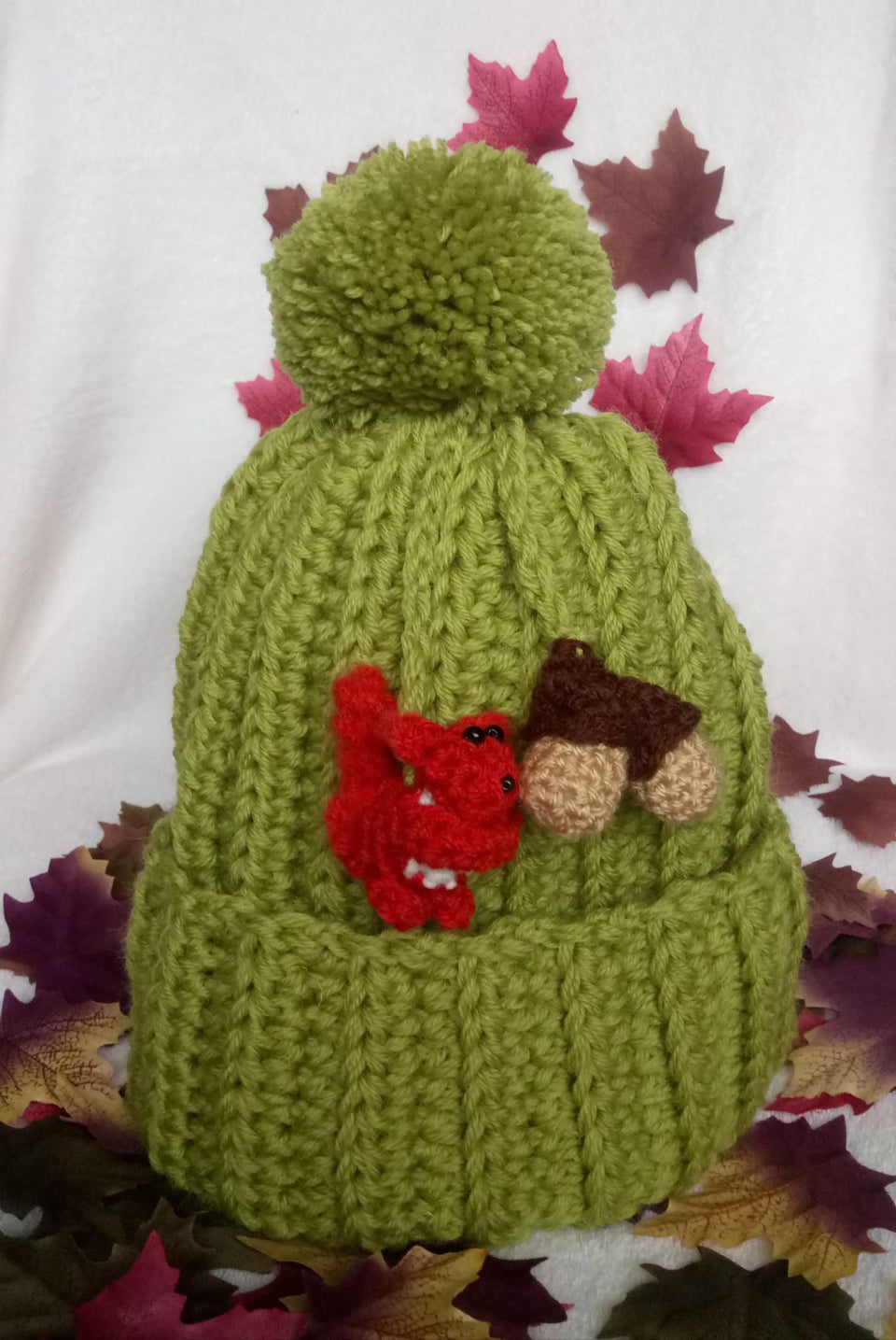 Squirrel & Acorn Hat - Hand Crocheted