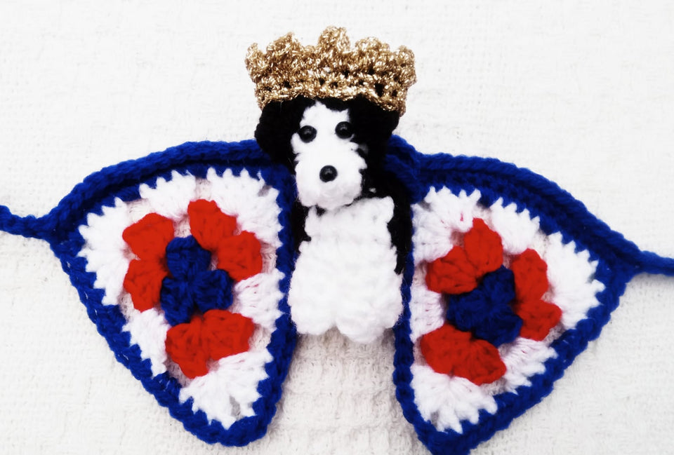 Coronation Collie Bunting - hand crocheted by Mavis Plant Fibre Artist