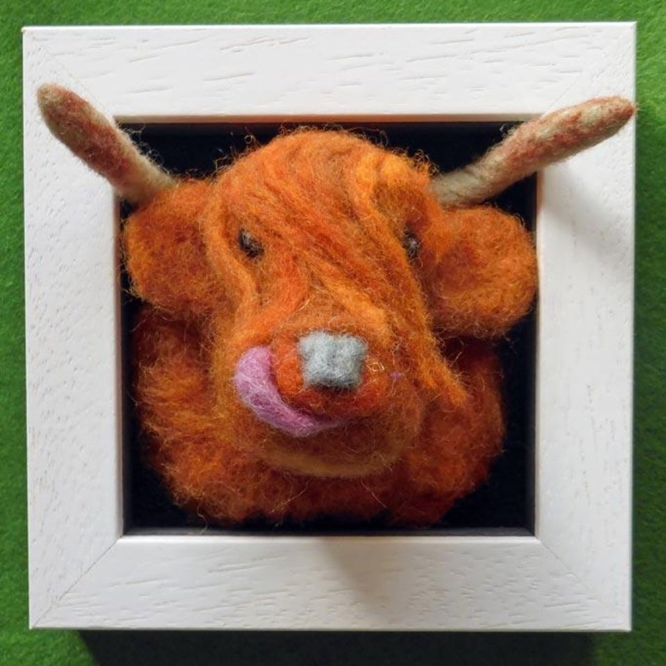 Highland Cow - Needle-felt in Small Box Frame