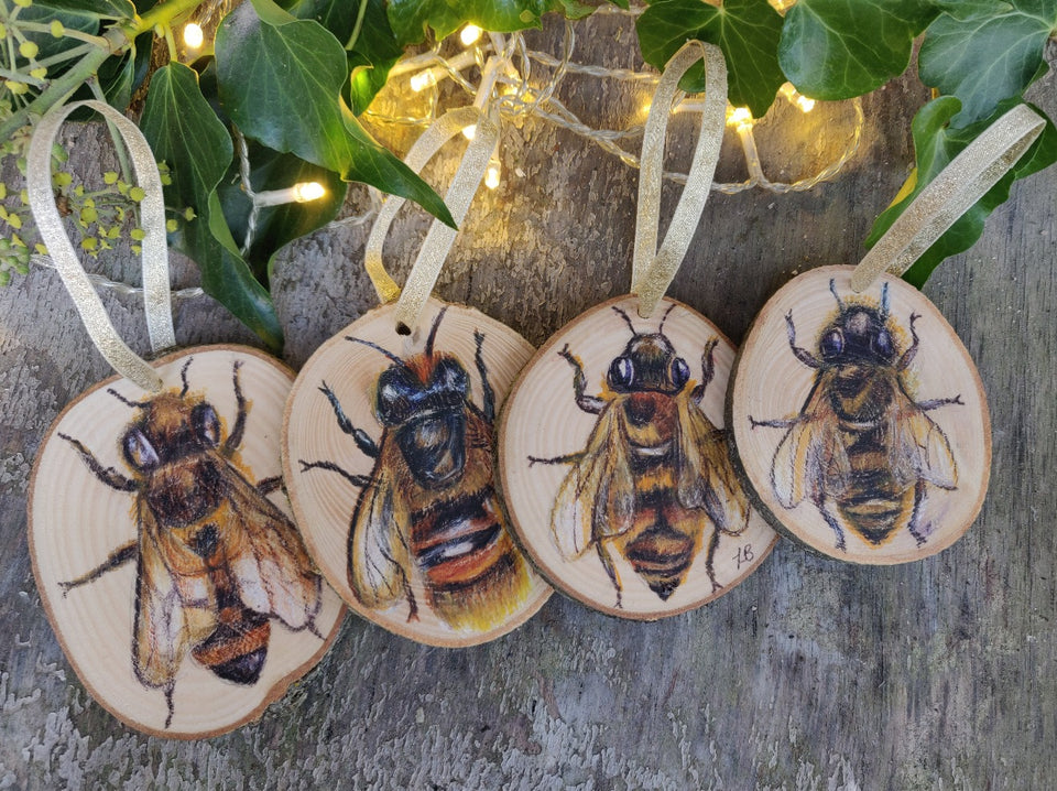 Bee Hanger - Coloured Pencil on Wood