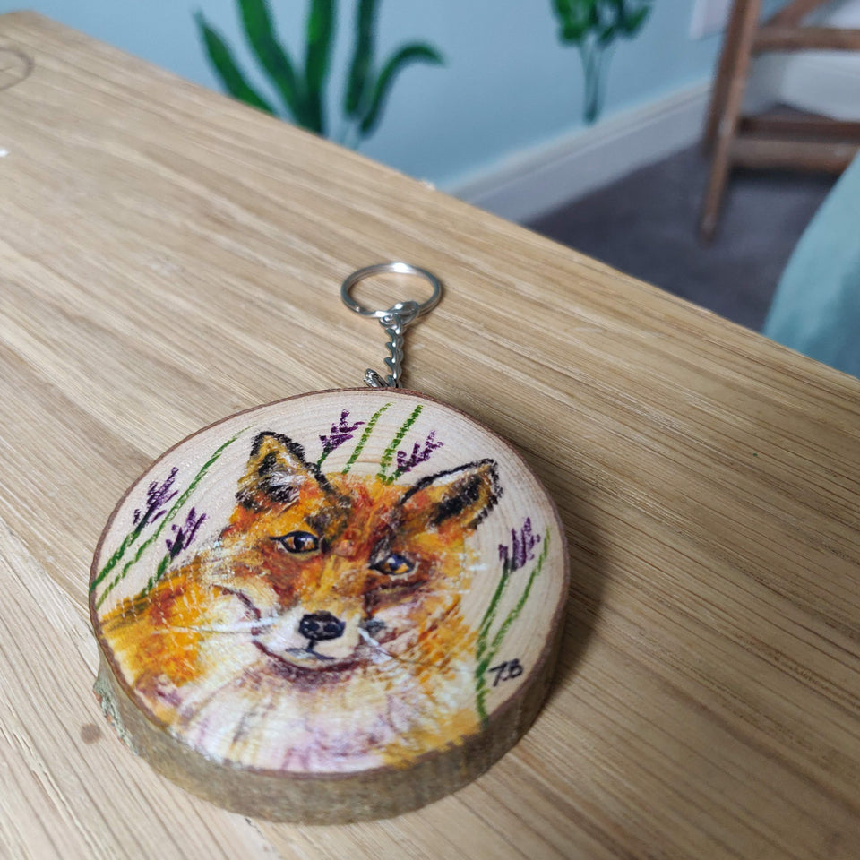 'Fox' Keyring - Coloured Pencil on Wood