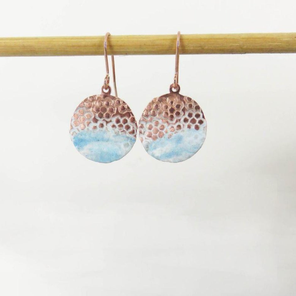 Larger Version of Popular Enamel and Textured Copper Dangle Earrings