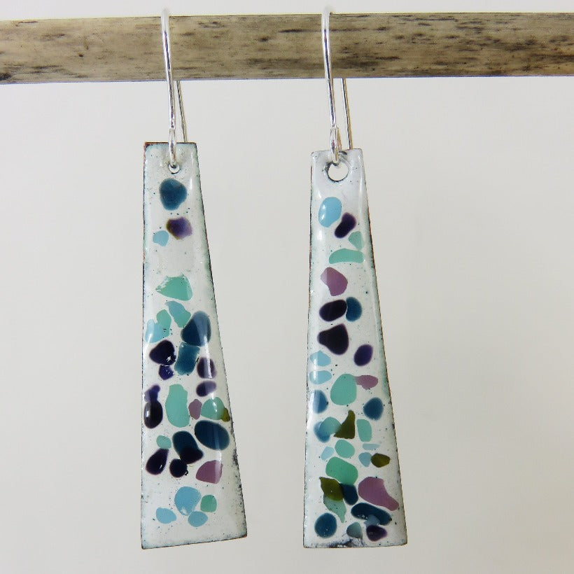 Colourful Enamel on Copper Dangle Earrings with Glass Sprinkles