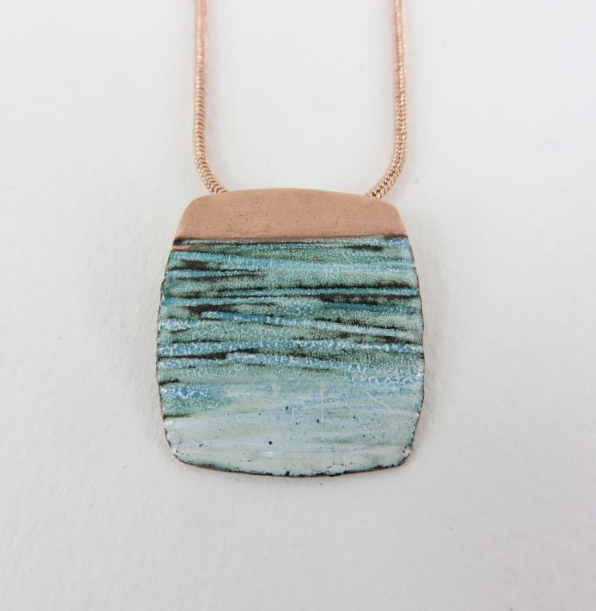 Textured Copper and Enamel Rectangle Pendant