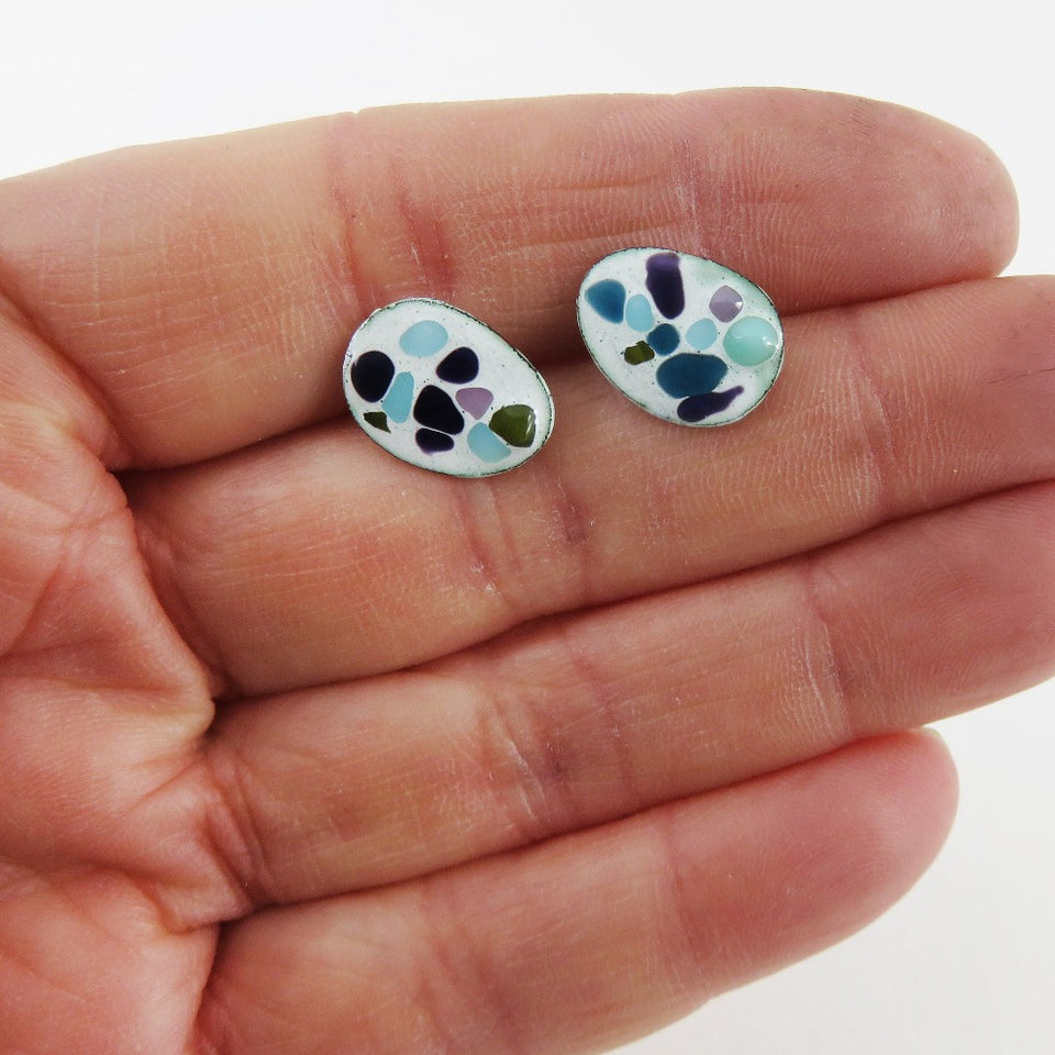 Oval Shaped Copper Enamel Studs with Confetti Glass Sprinkles