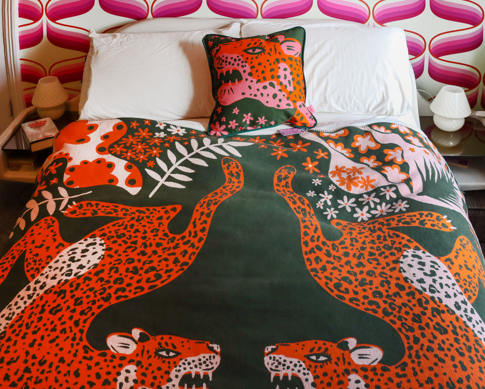 Green Leopards Blanket - Recycled Cotton