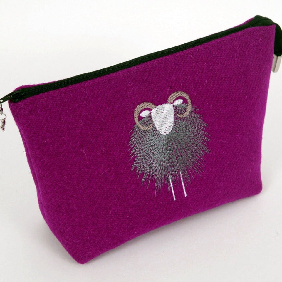 Harris Tweed Make-Up / Project Bag - Herdwick Embroidered - SMALL