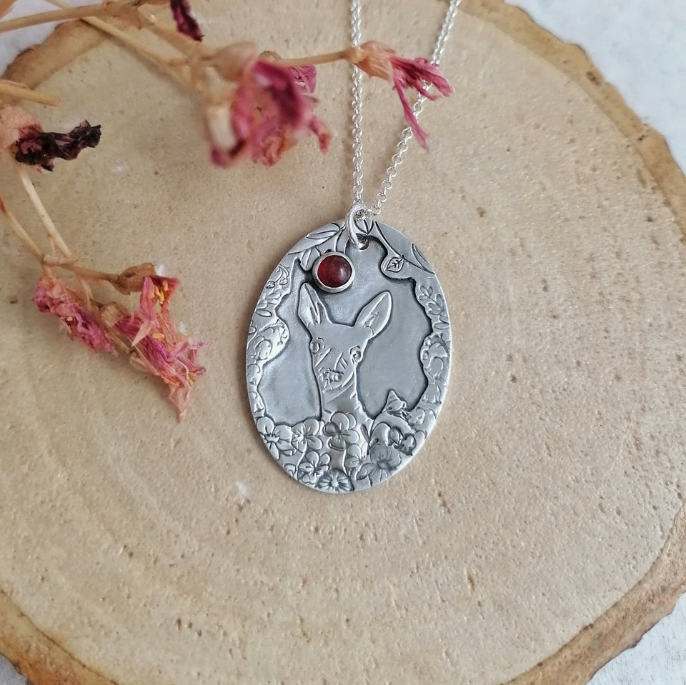British Wildlife Collection - Deer and Carnelian Necklace - recycled sterling silver