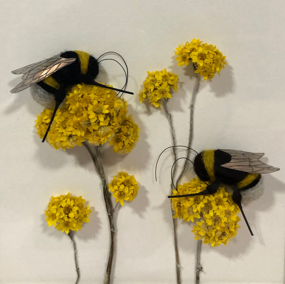Felted Bees with Dried Flowers