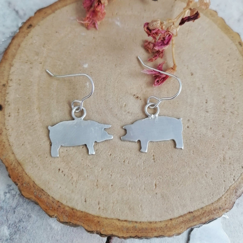 Farm Animal Collection - PIG Hand Sawn Collection - Dangles, Studs & Necklace in Recycled Sterling Silver
