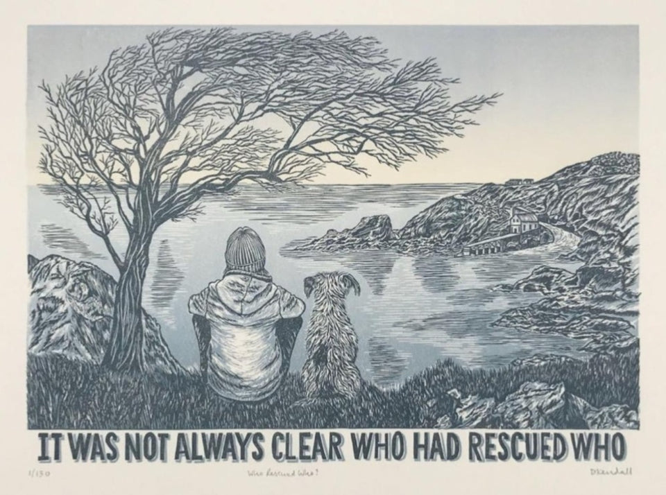Who Rescued Who?  - Limited Edition Linoprint