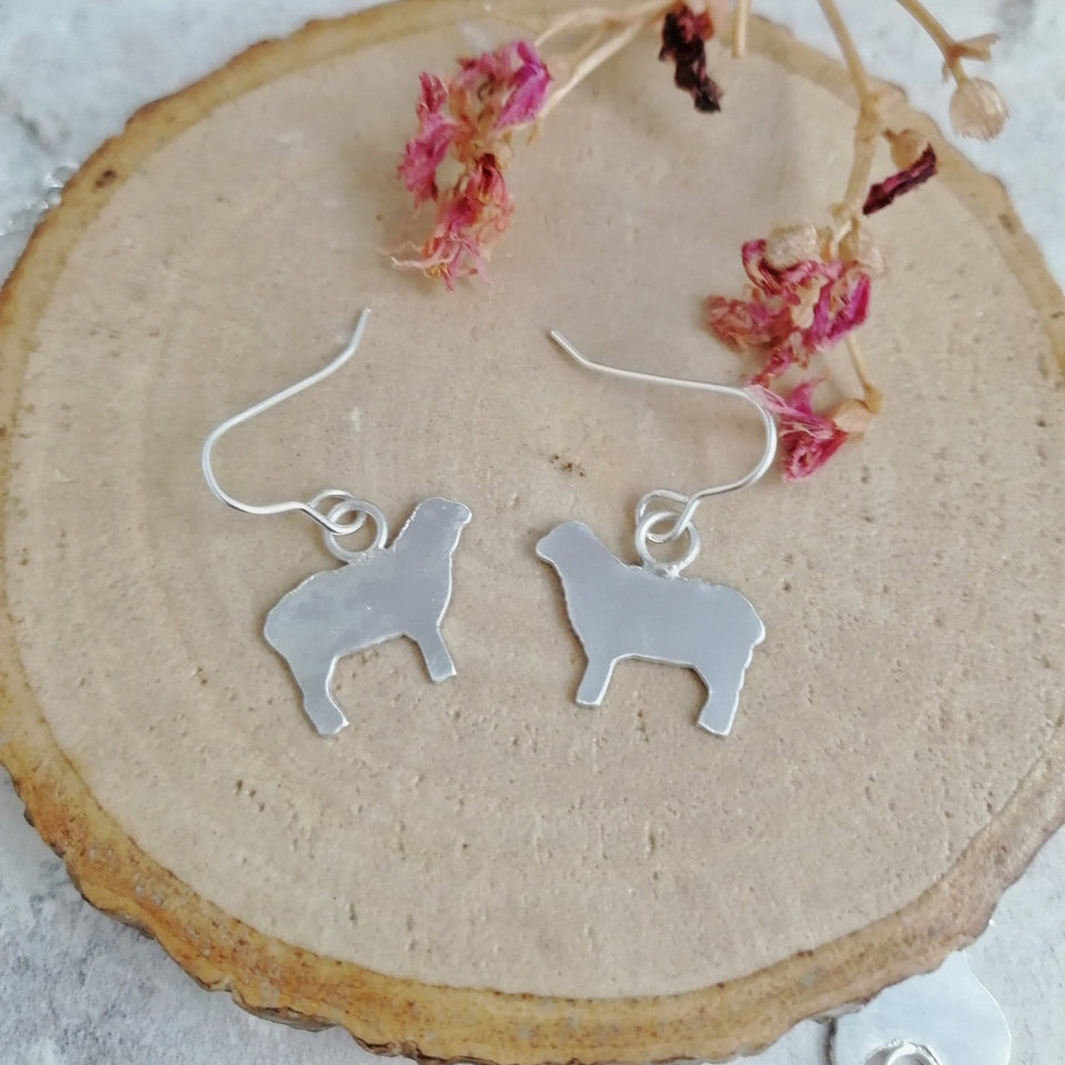Farm Animal Collection - SHEEP Hand Sawn Collection - Dangles, Studs & Necklace in Recycled Sterling Silver