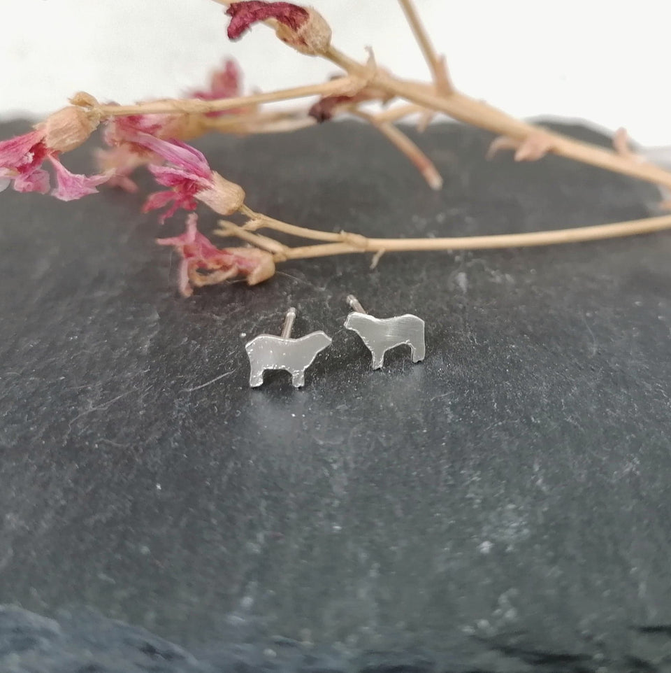 Farm Animal Collection - SHEEP Hand Sawn Collection - Dangles, Studs & Necklace in Recycled Sterling Silver